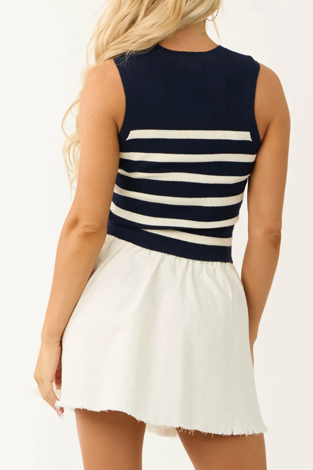 Navy and Cream Striped Tank Top