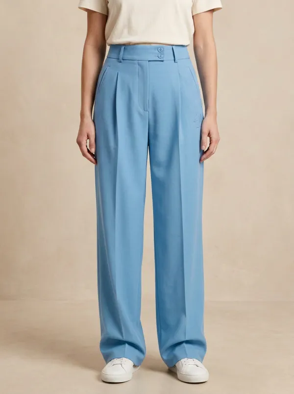 Casual Embroidered High Rise Wide Leg Trousers