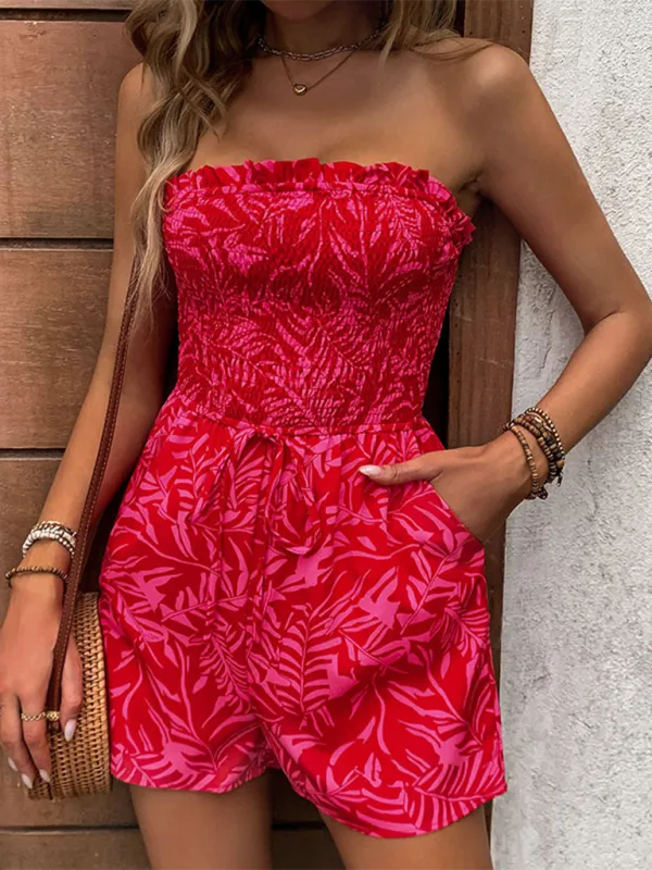 One Shoulder Elastic Printed Tube Top Jumpsuit