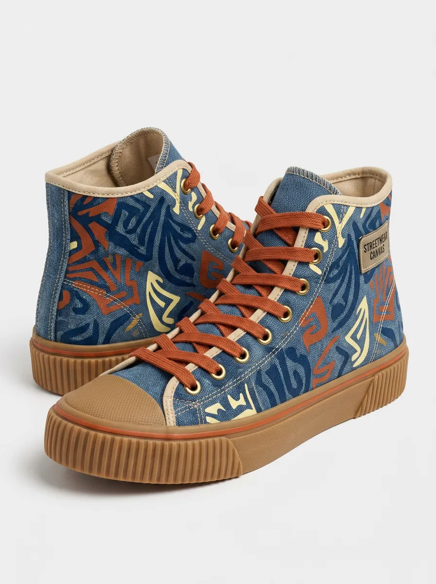 Women's Streetwear Graffiti Pattern Printed High Top Canvas Shoes