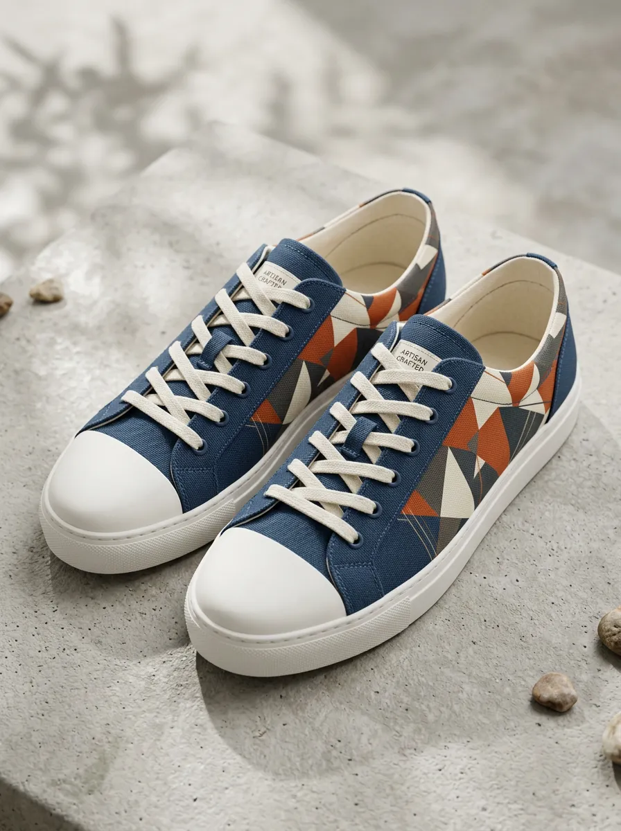 Toe Cap Geometric Canvas Sneakers