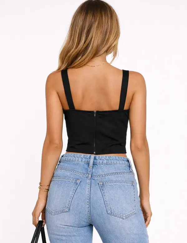 Chic Square Neck Strap Shoulder Corset Tank Top