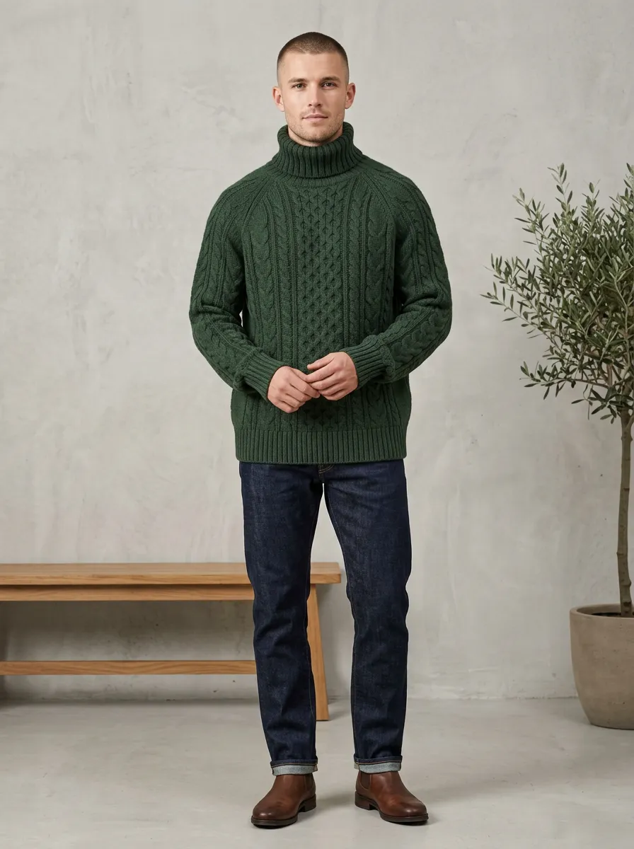 Men's Understated Cable Knit Turtleneck Sweater