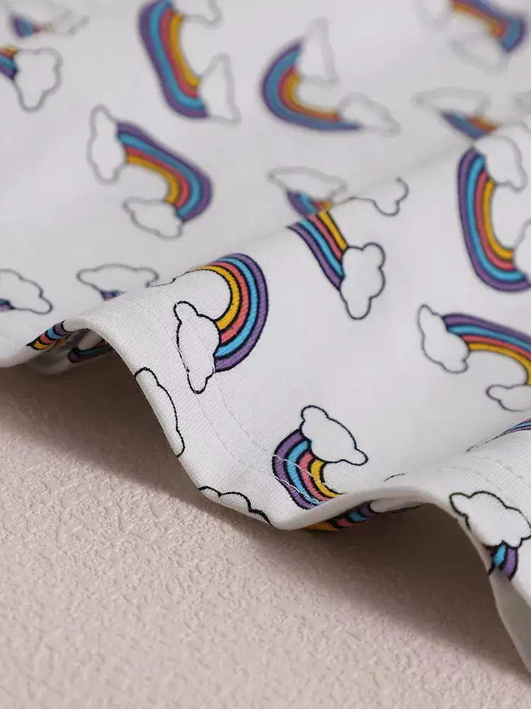 Girls Rainbow Print Ruffle Sleeve Dress