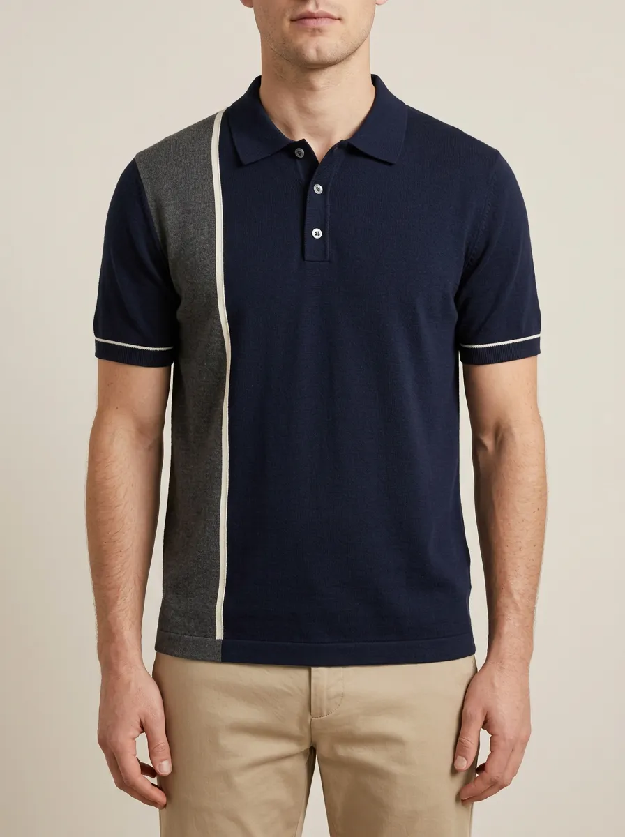 Men's Classic Comfort Colorblock Stripe Knit Polo Shirt