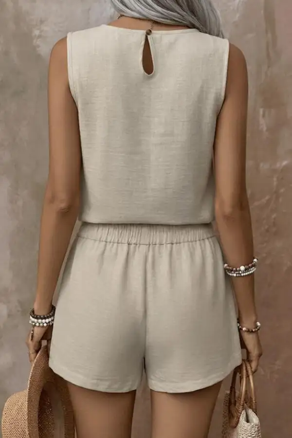 Button Solid Color Two Piece Set
