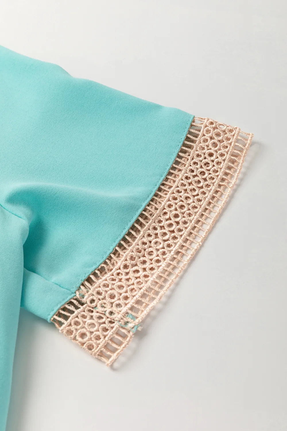 Green Lace Trim V Neck Blouse Style