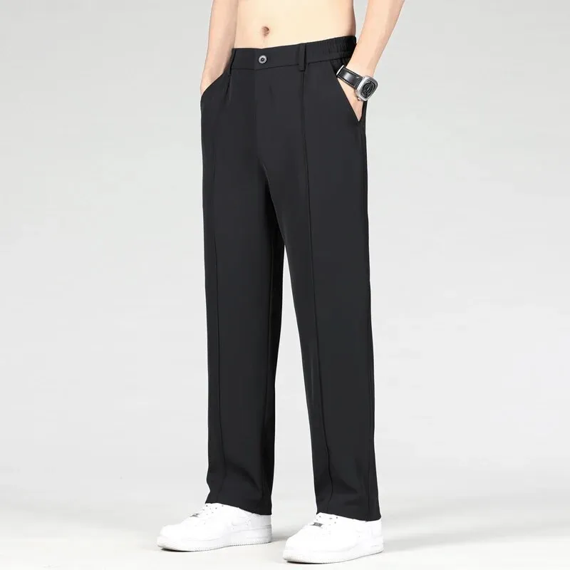 Straight Leg Mid Rise Smart Casual Men's Pants