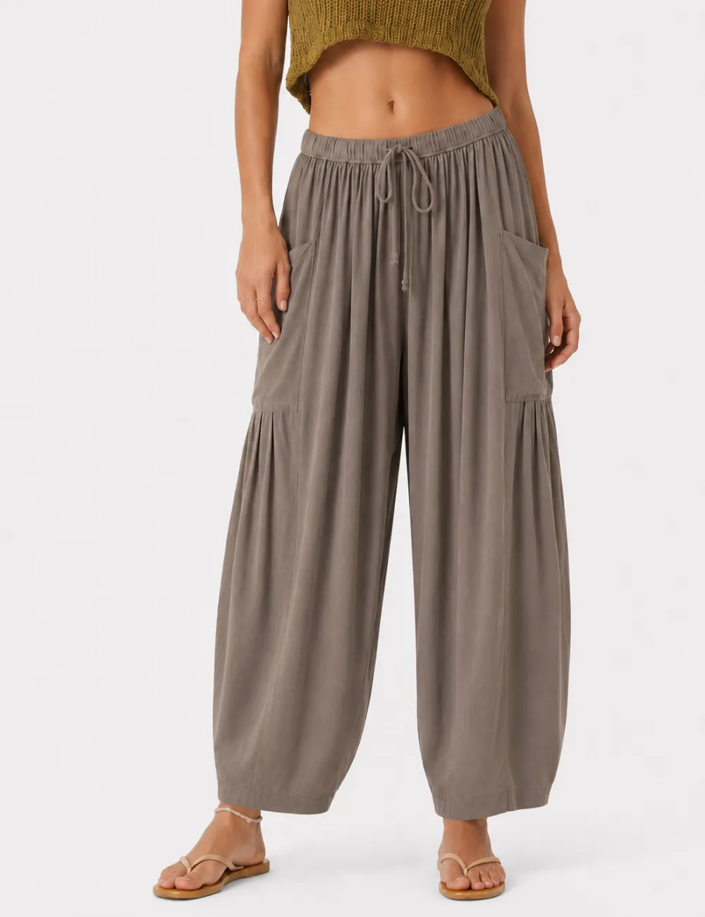 Elastic Waist String Tie Pocket Cozy Pants