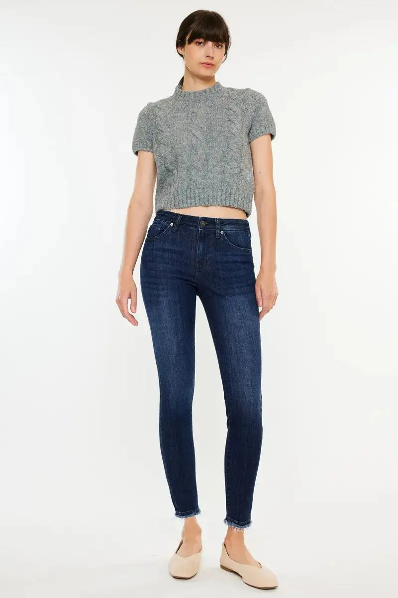 High Waist Raw Hem Denim Jeans