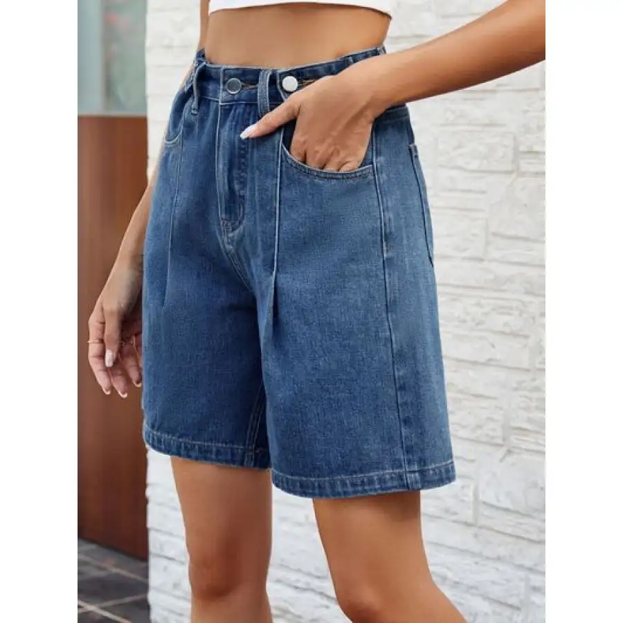 Classic High Waist Denim Shorts with Pockets