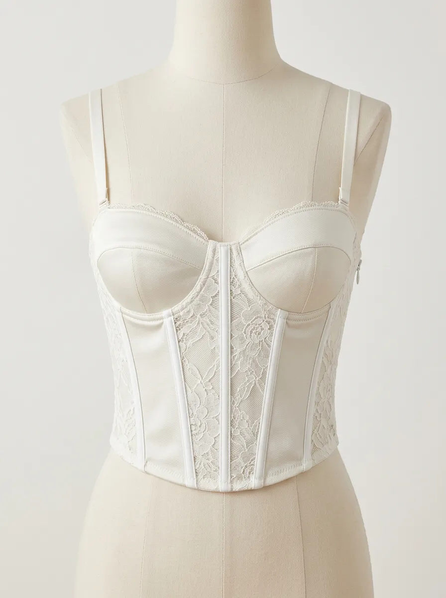 Lace-Panel Floral-Lace Satin-Style Women's Corset Top