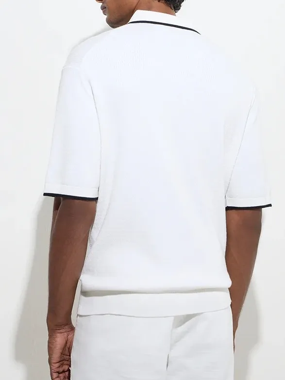 Knitted Loose Cotton-Blend Polo T-Shirt