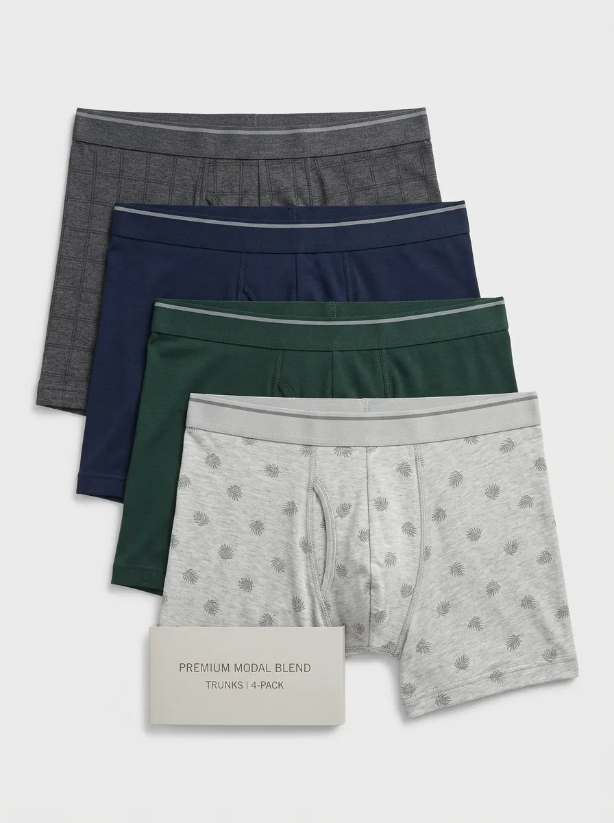 Men's Blend Tropical Leaf Pattern 4-Pack Boxer Briefs