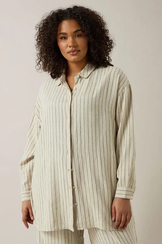 Natural Brown Stripe Print Premium Linen Shirt detail 2