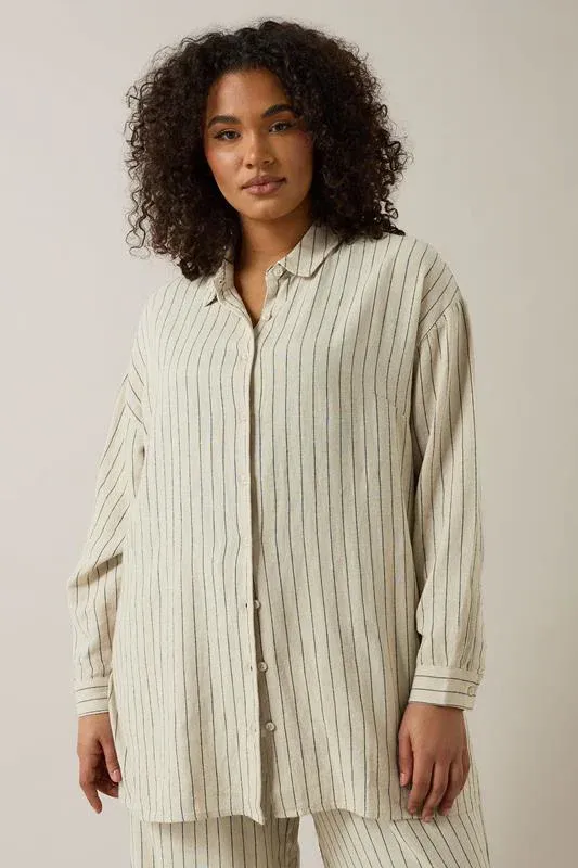 Natural Brown Stripe Print Premium Linen Shirt
