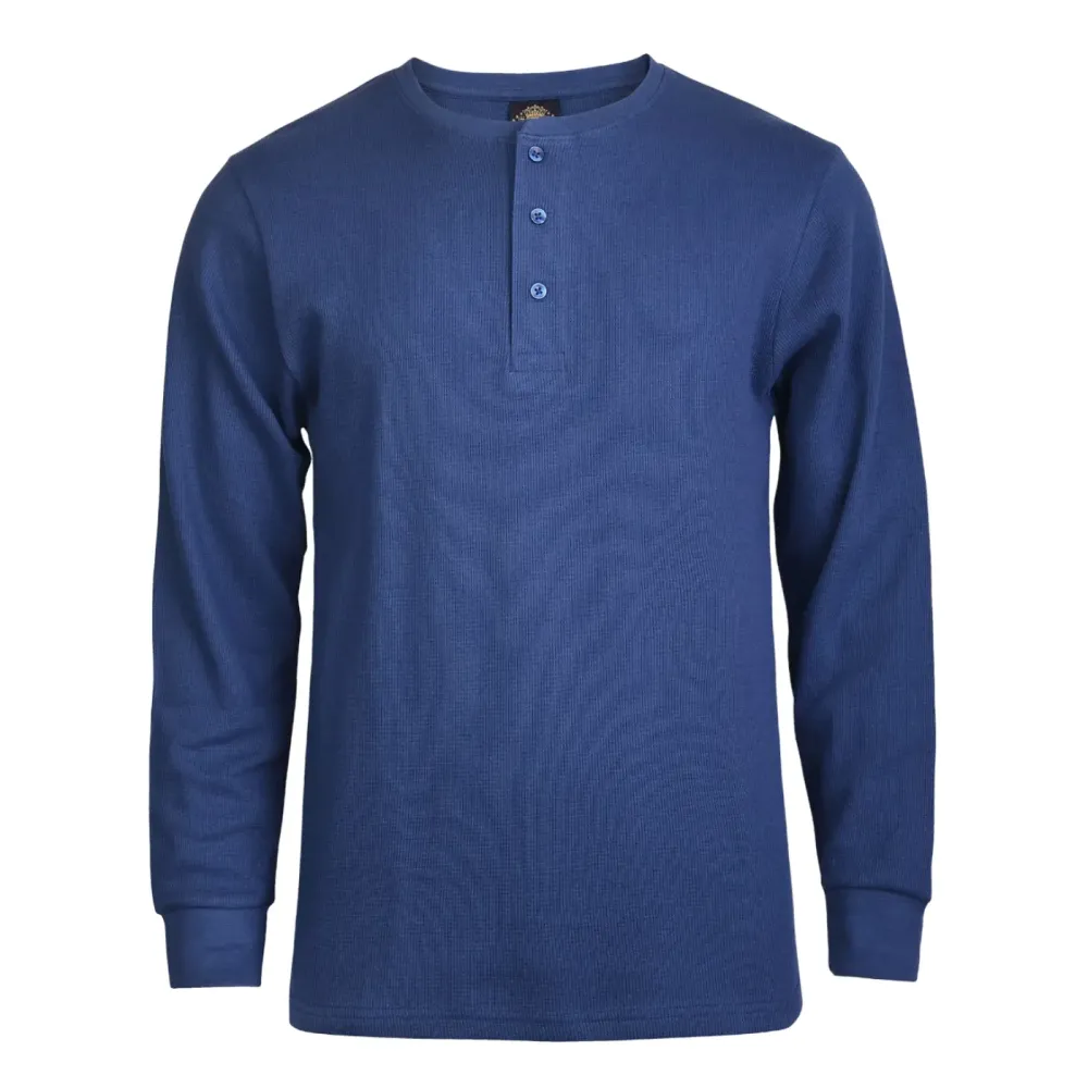 Men's Long-Sleeve Cotton Waffle-Knit Thermal Henley Shirt