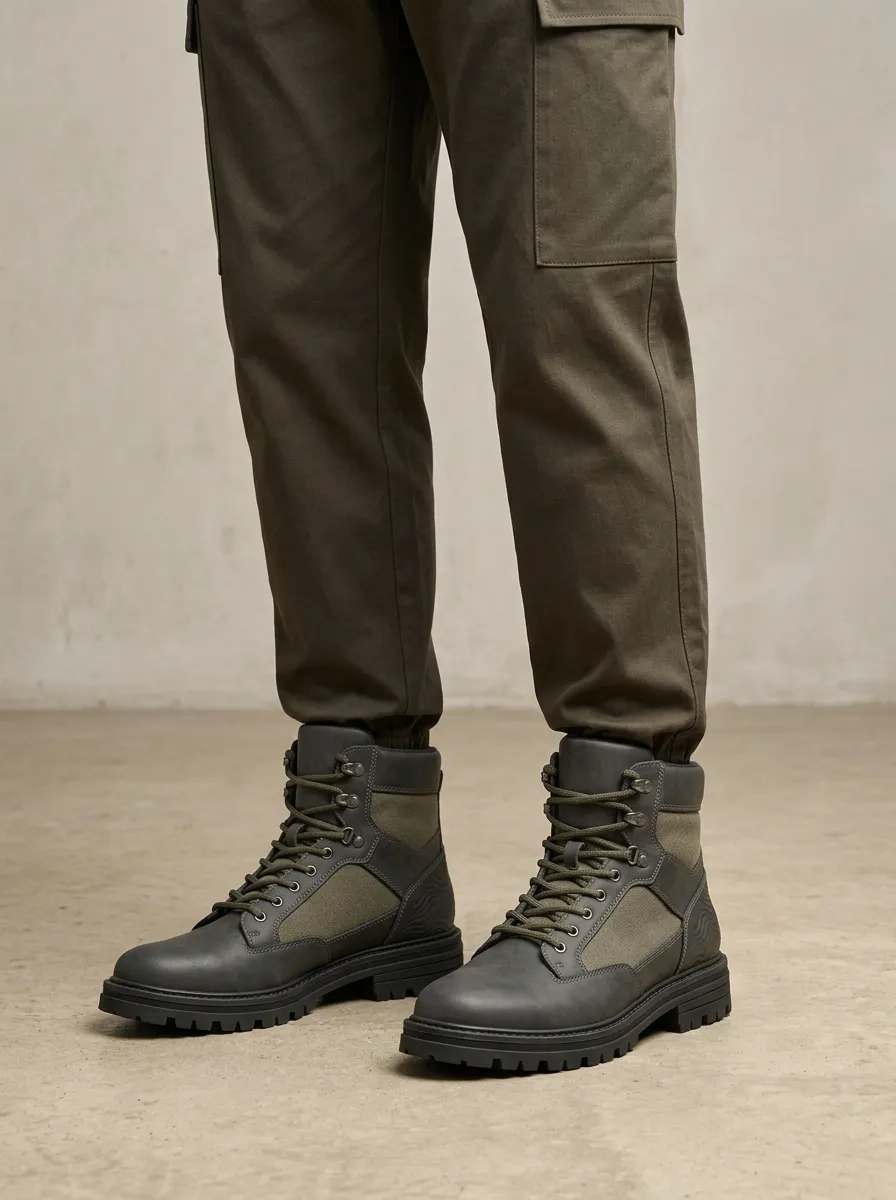 Unisex Outdoor Tactical Canvas Leather Work Boots