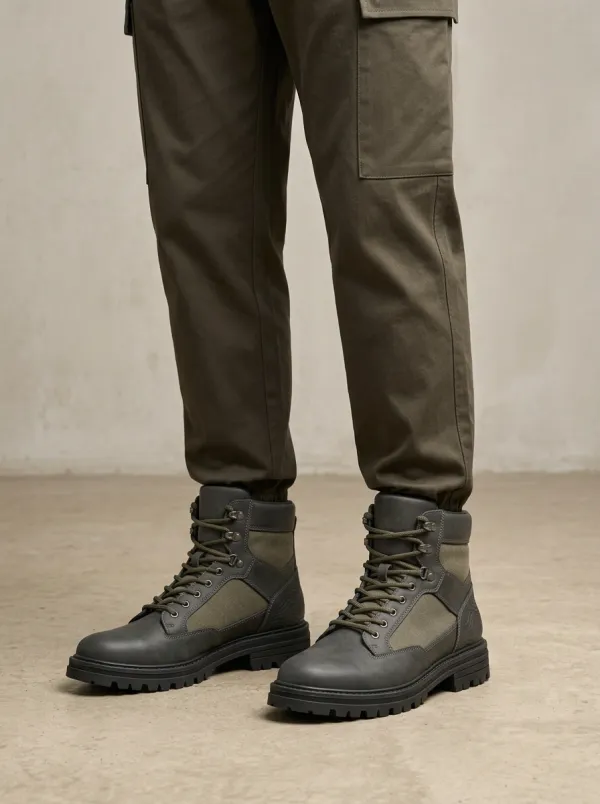 Unisex Outdoor Tactical Canvas Leather Work Boots