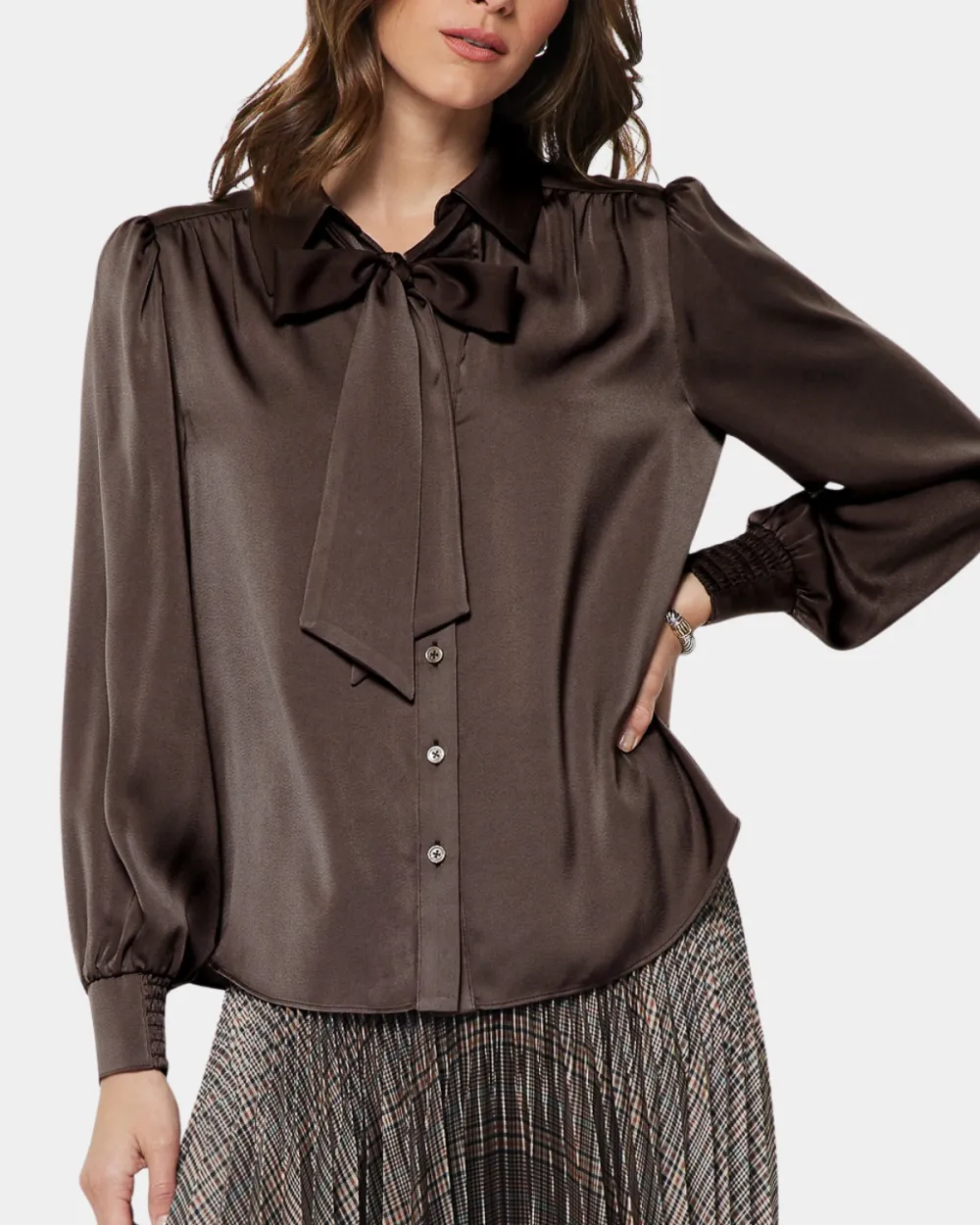 Tie At Neck Satin Blouse