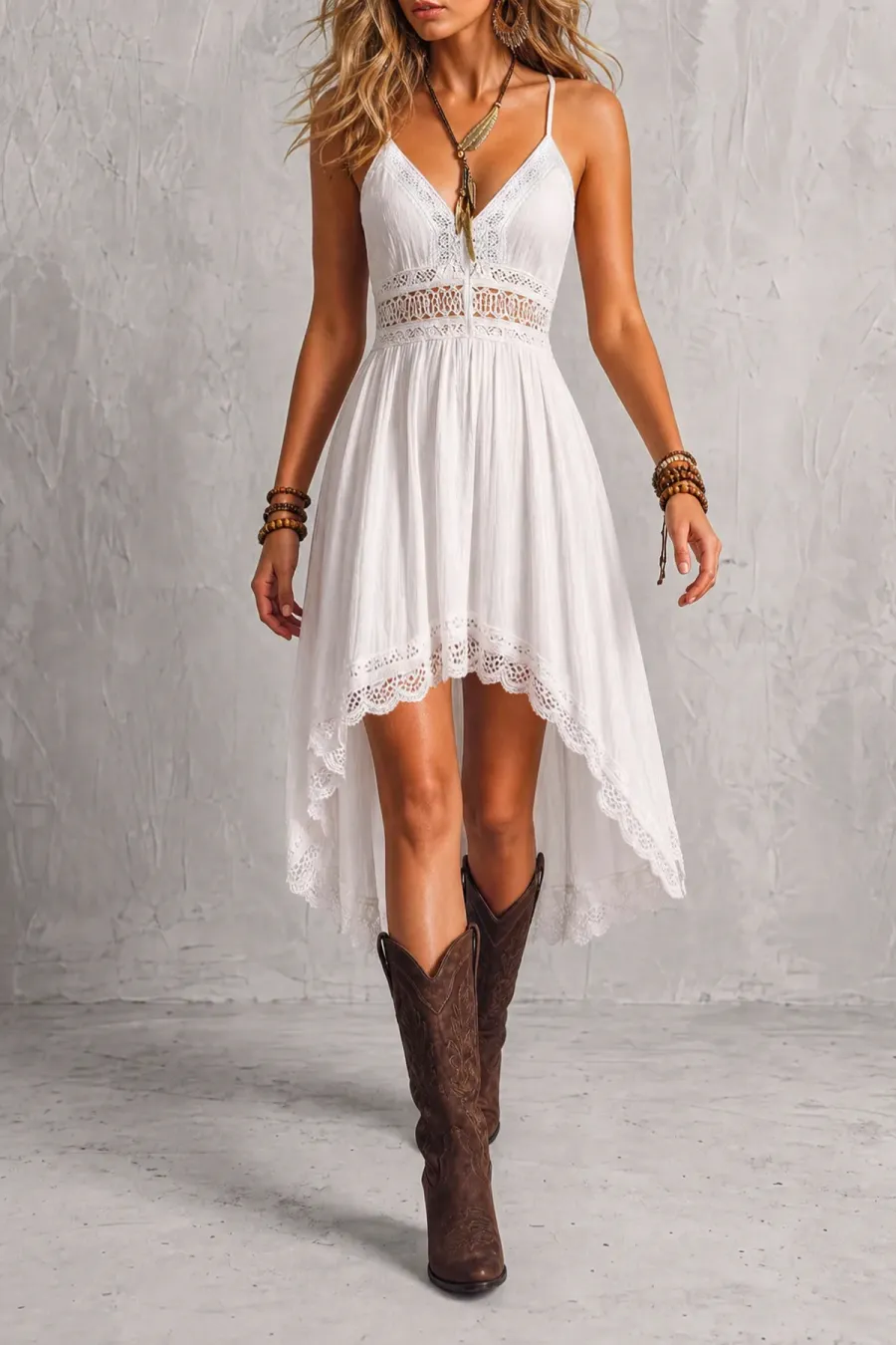 Refined Spaghetti Strap Lace Midi Dress