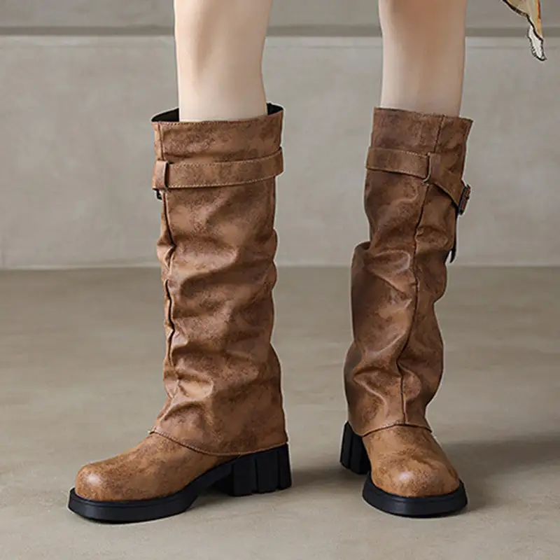 Knee-High Fold Over Long Slouch Boots
