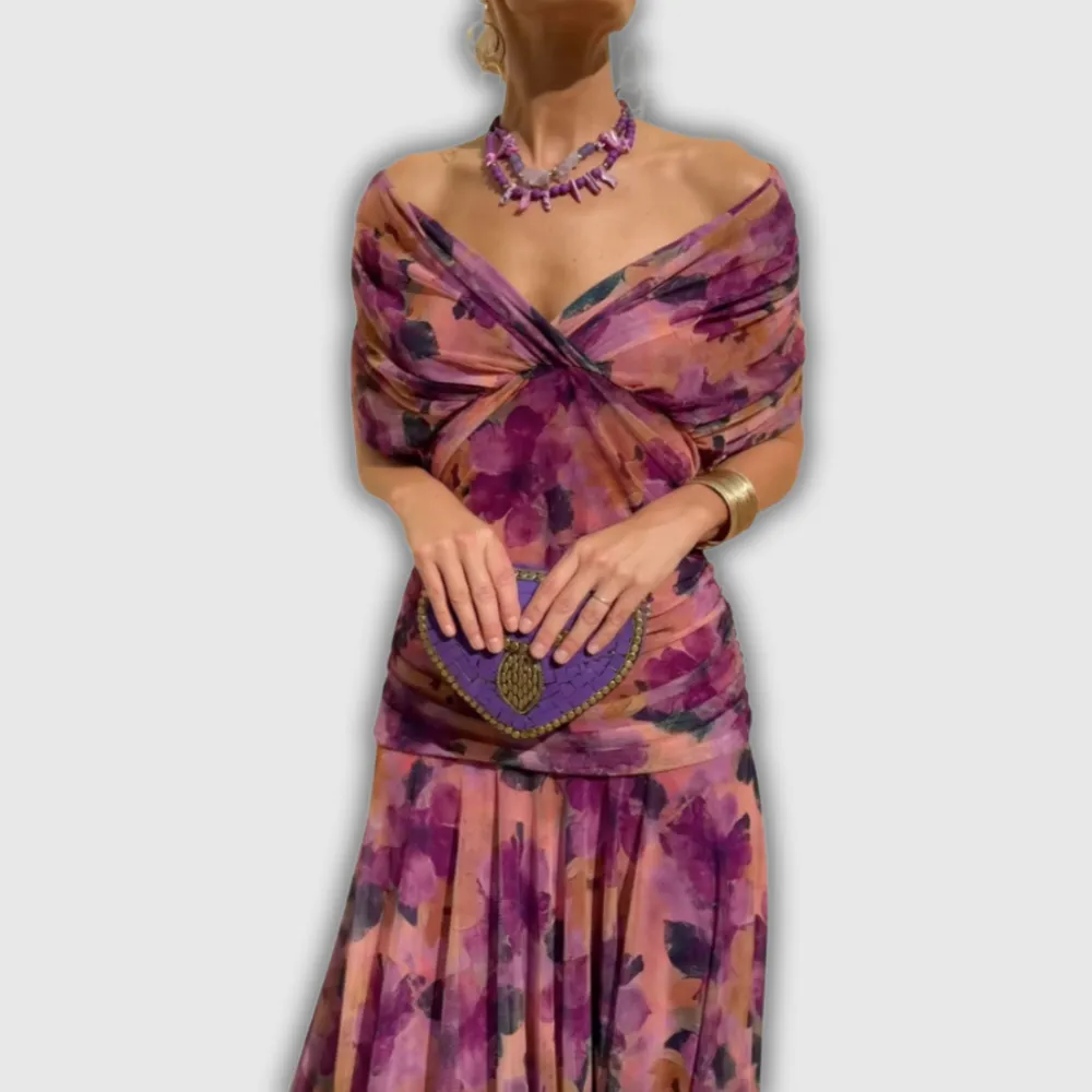 V-Neck Floral Printed Casual Dress