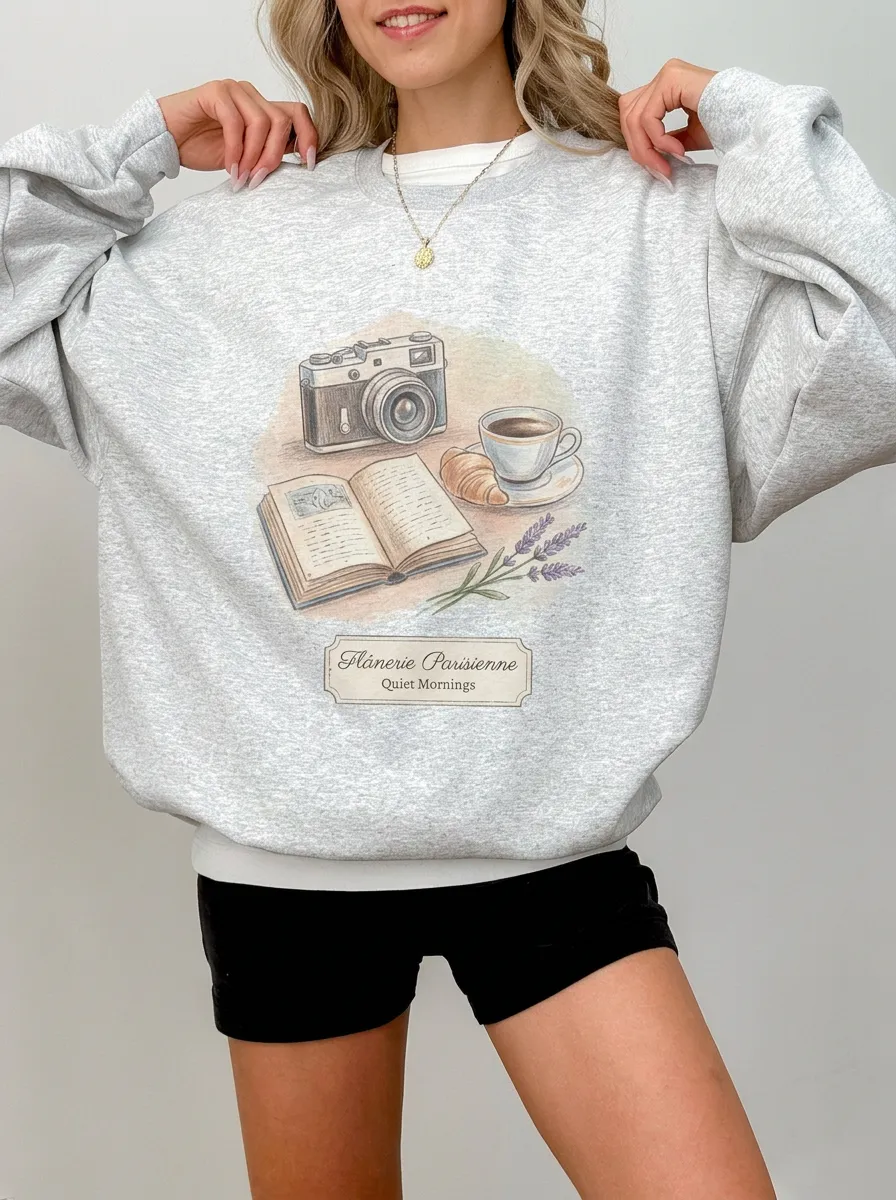 Women's Paris Camera Coffee Book Graphic Sweatshirt