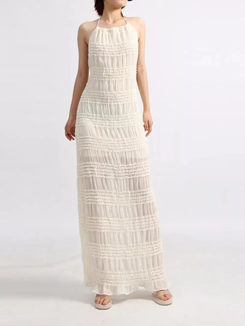 Backless Halter Neck Ruched Maxi Dress