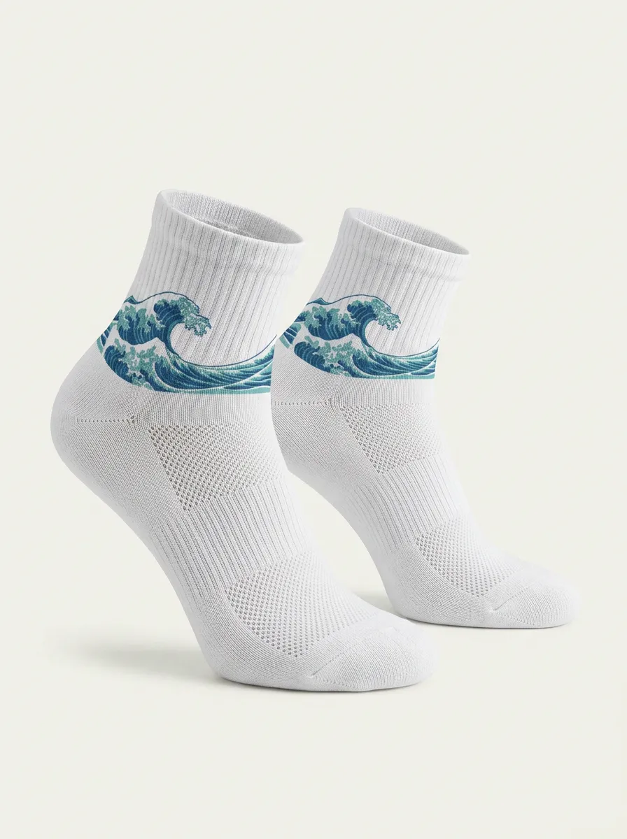 White Ridge Ocean Wave Graphic Active Ankle Socks