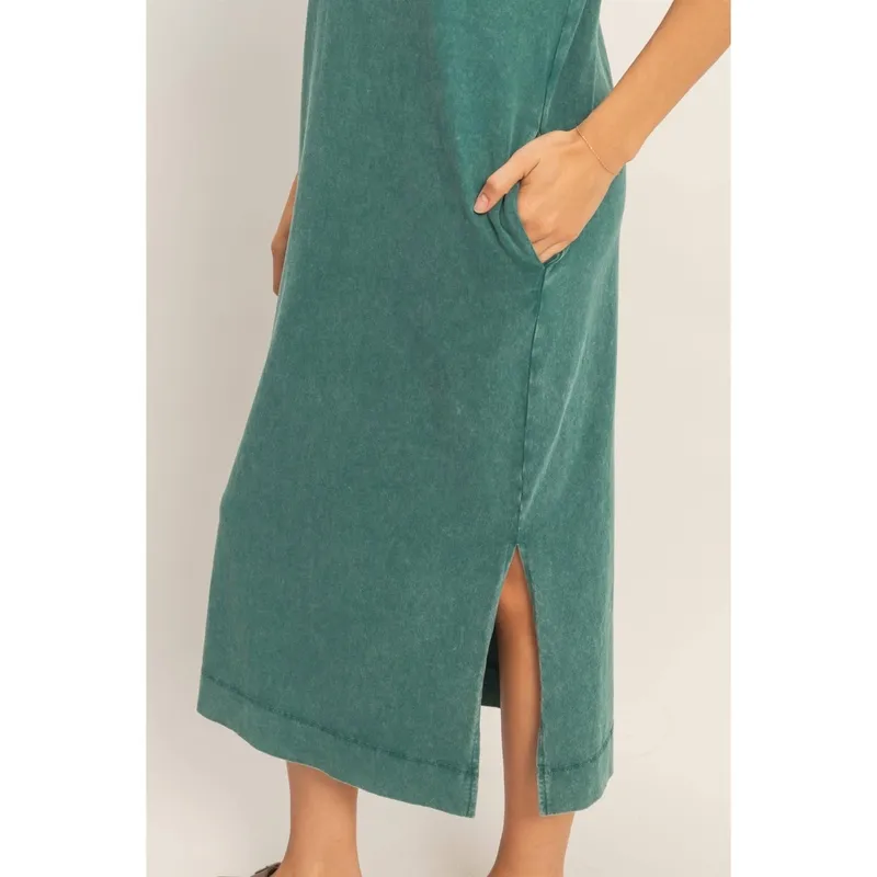 Chocolate Mineral-Wash Cap Sleeve Midi Dress