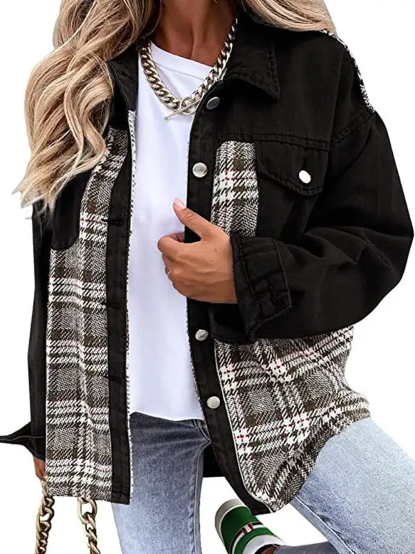 Button-Down Lapel-Collar Collared Denim Jacket