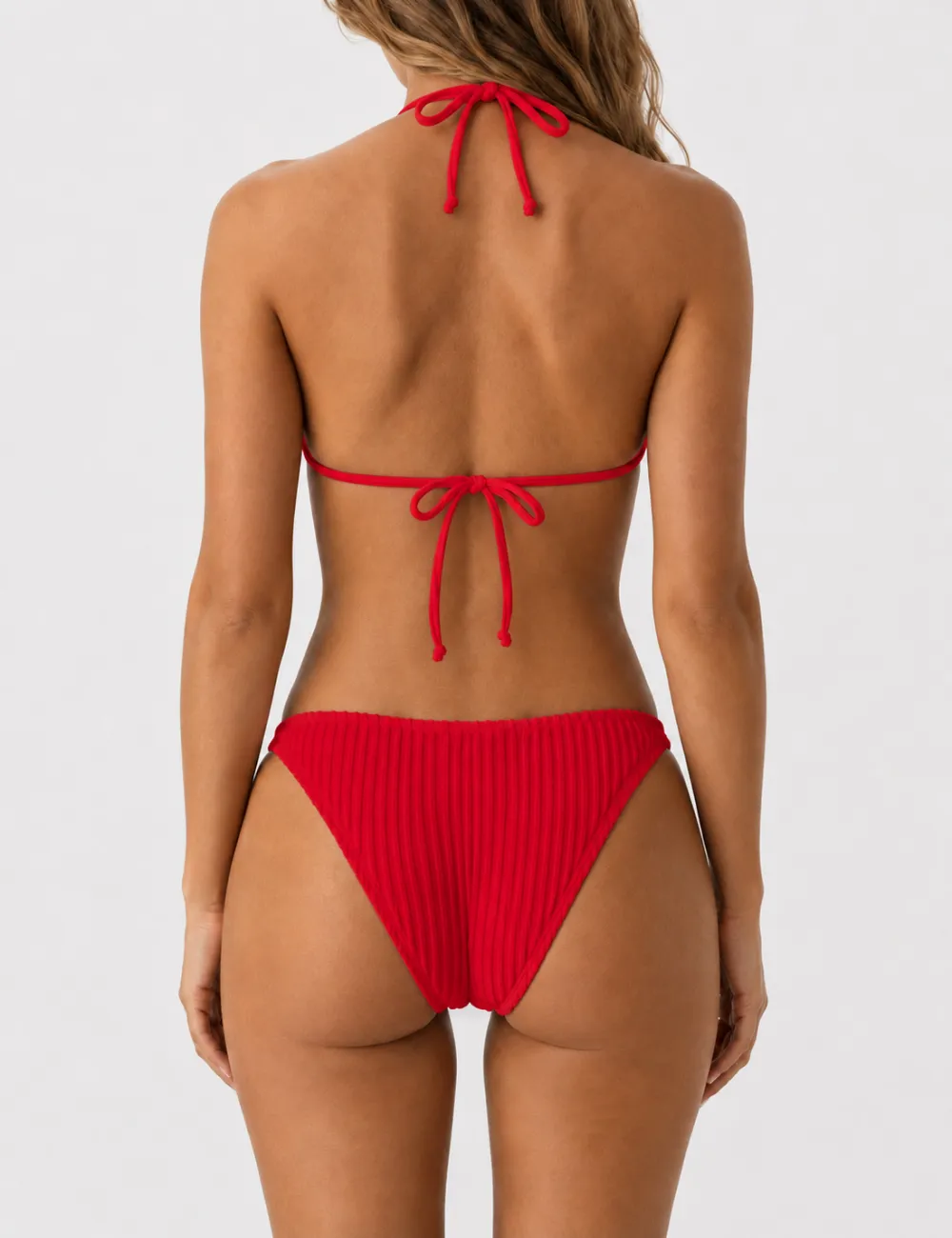 Vertical Texture Halter Neck Triangle Bikini Set