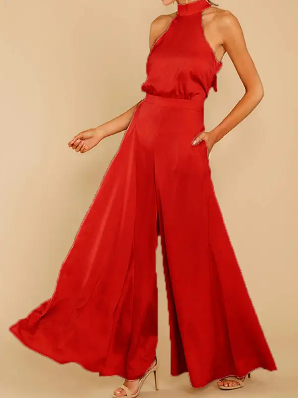 The Shoulder High Waist Jumpsuit Wide Pants