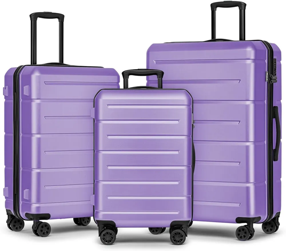 KYME 24 Inch Luggage,Checked Medium Suitcase with Spinner Wheels,Black