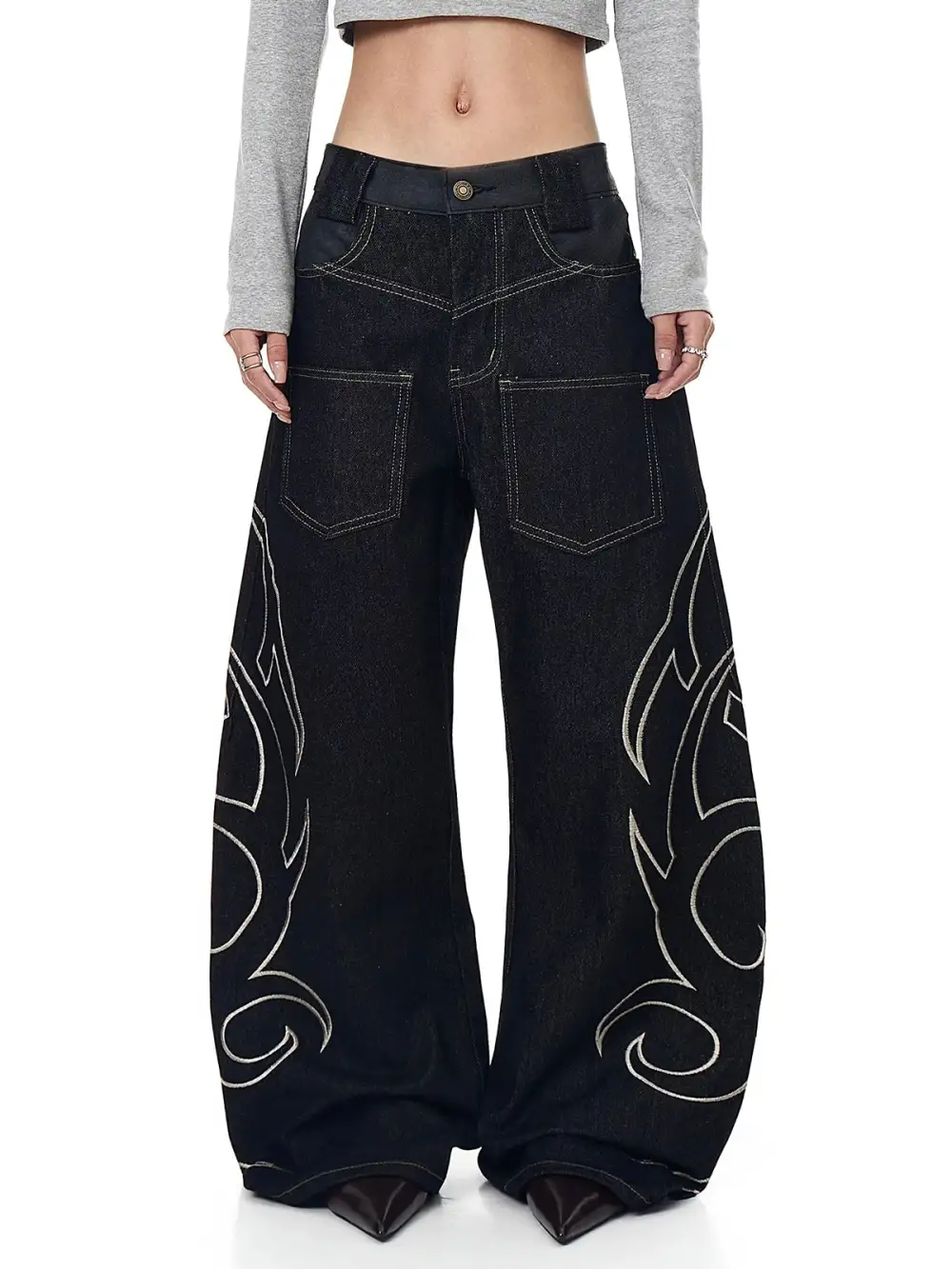 Wide-Leg Denim Pants