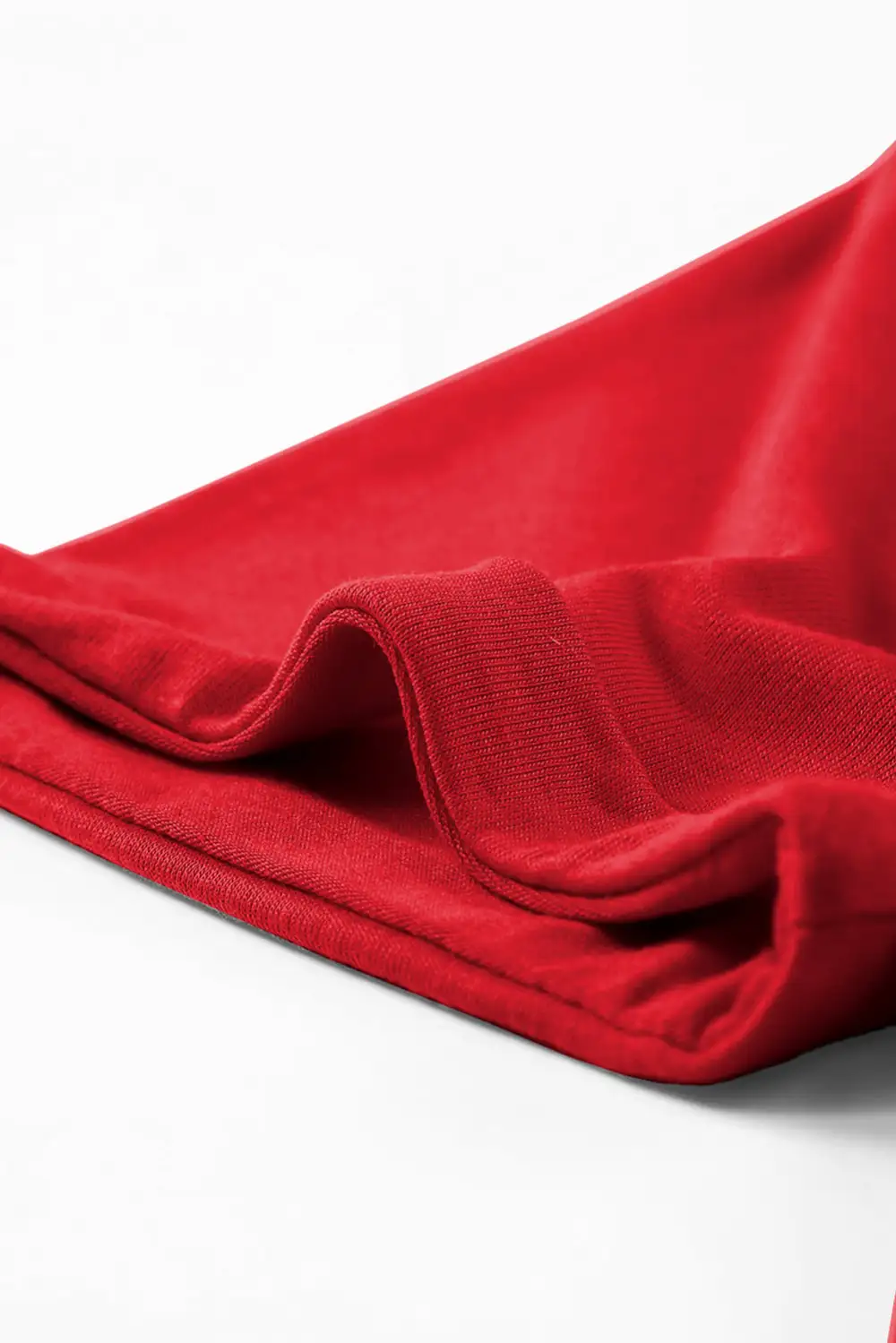 Red Casual Plain Crew Neck