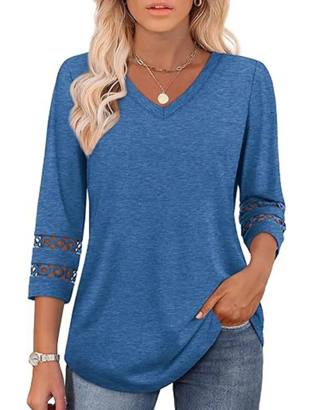 V-Neck Lace Trim Top