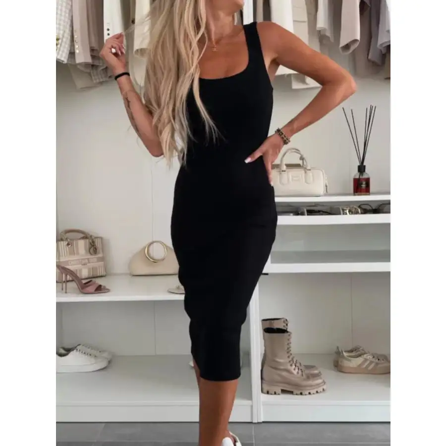 Slit Square Neck Dress and Outerwear Set