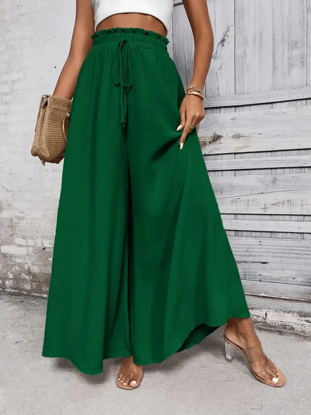 Wide Leg High Waist Tie Waist Pants