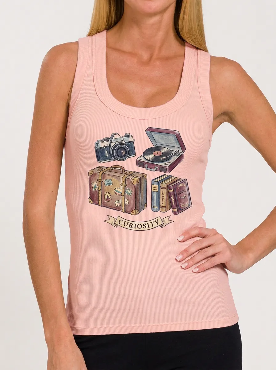 Women's Curiosity Travel Hobby Camera Record Books Graphic Tank Top