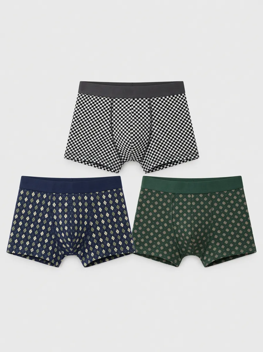 Men's Geometric Patterned Multi-Pack Printed Boxer Briefs