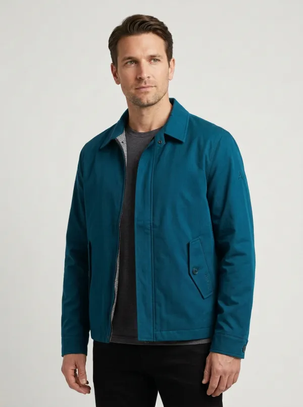 Men's Casual Minimalist Navy Blue Harrington Printed Jacket