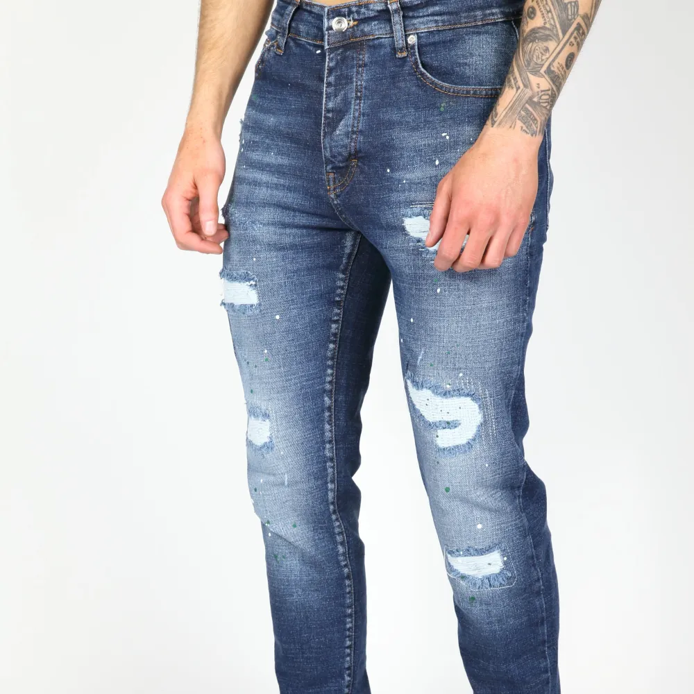 Refined Paint Detail Smart Fit Distressed Ripped Jeans