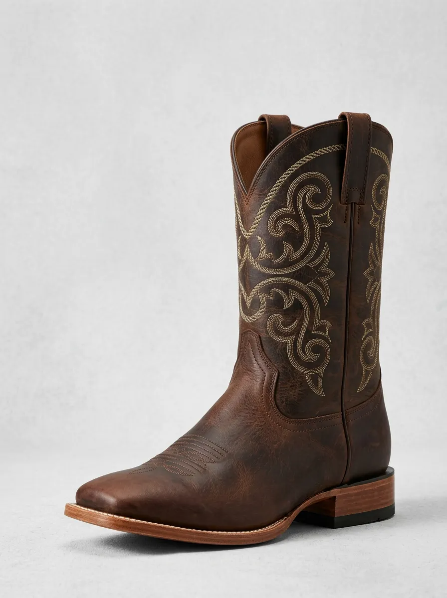 Men's Western Dark Brown Embroidered Western Boots