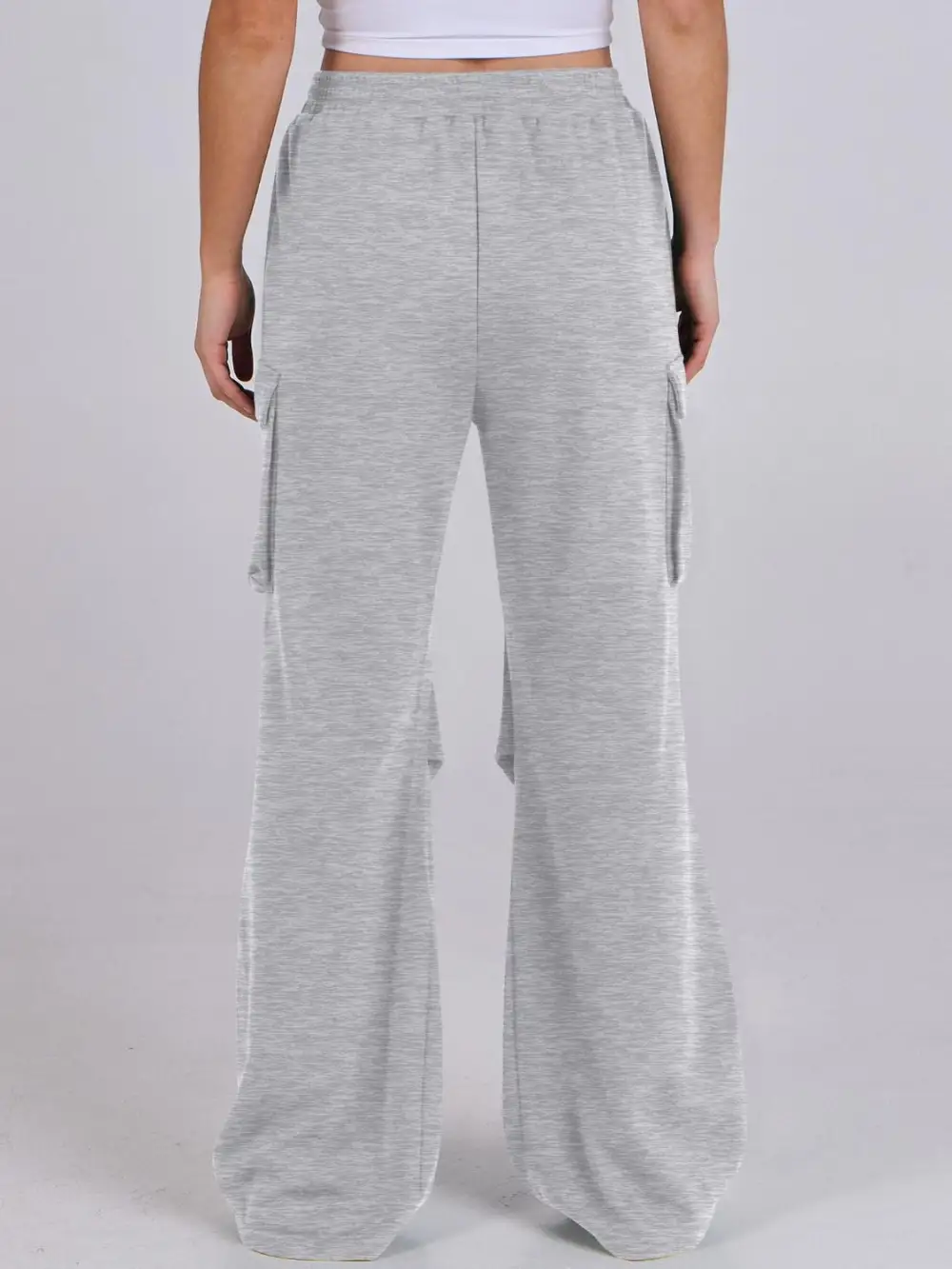 Elastic Waist Wide Leg Pants With Pocket