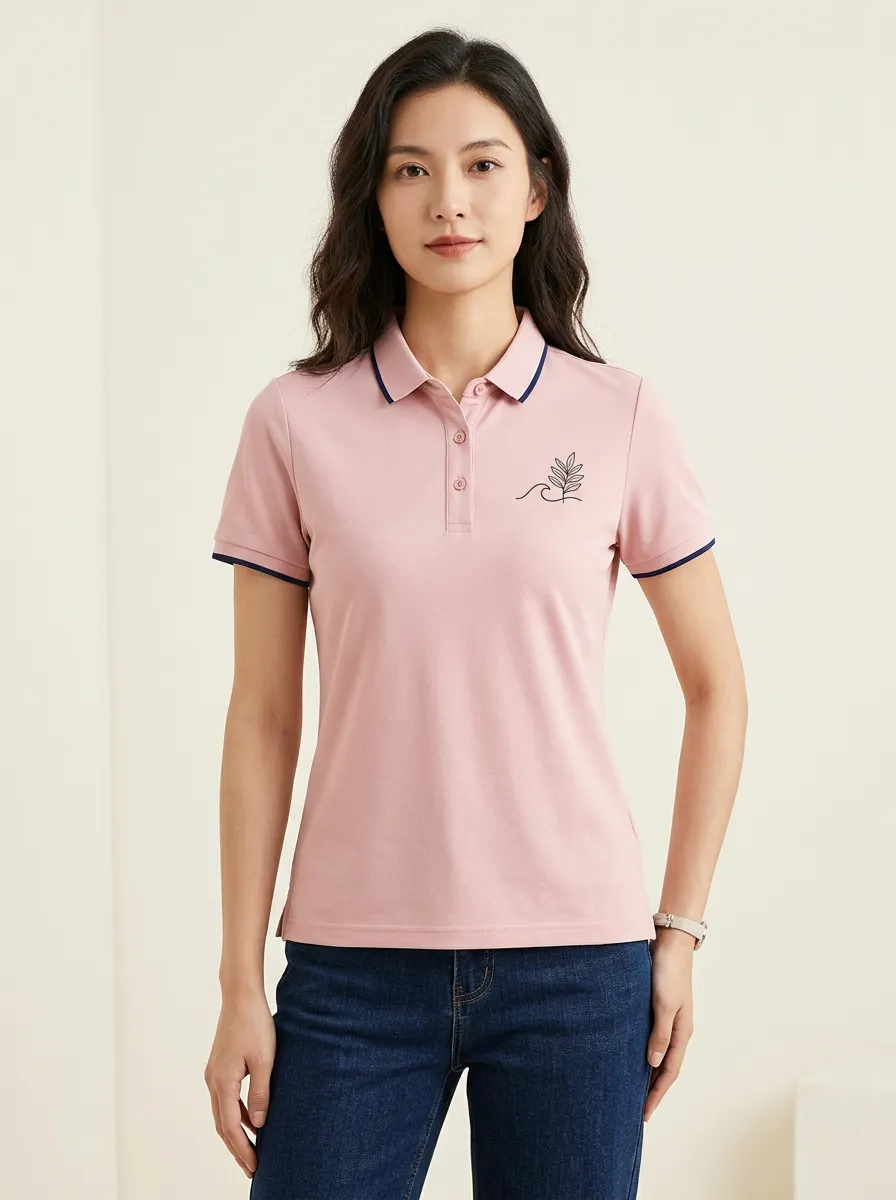 Classic Wave Graphic Leaf Graphic Finish Women's Sport Polo Shirt