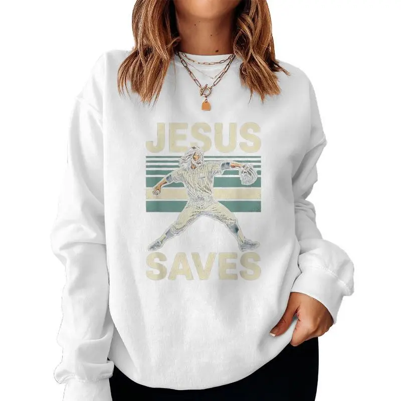 Jesus Saves Religious Christian Faith Baseball Women Sweatshirt