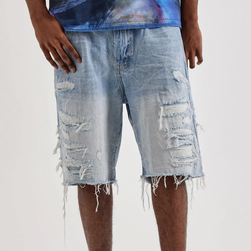 Relaxed Distressed Denim Shorts