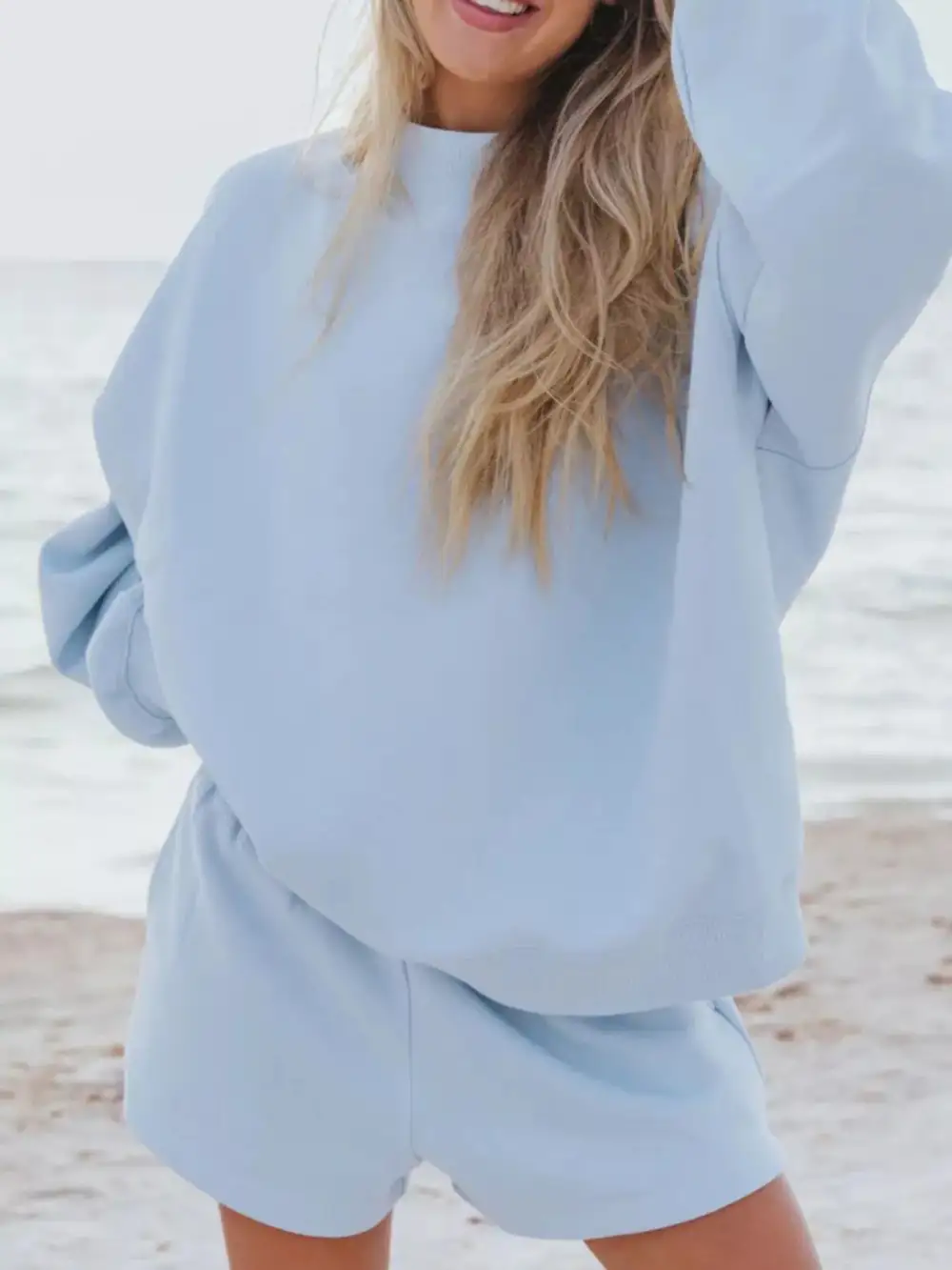 Relaxed Fit Round Neck Sweatshirt and Shorts Set